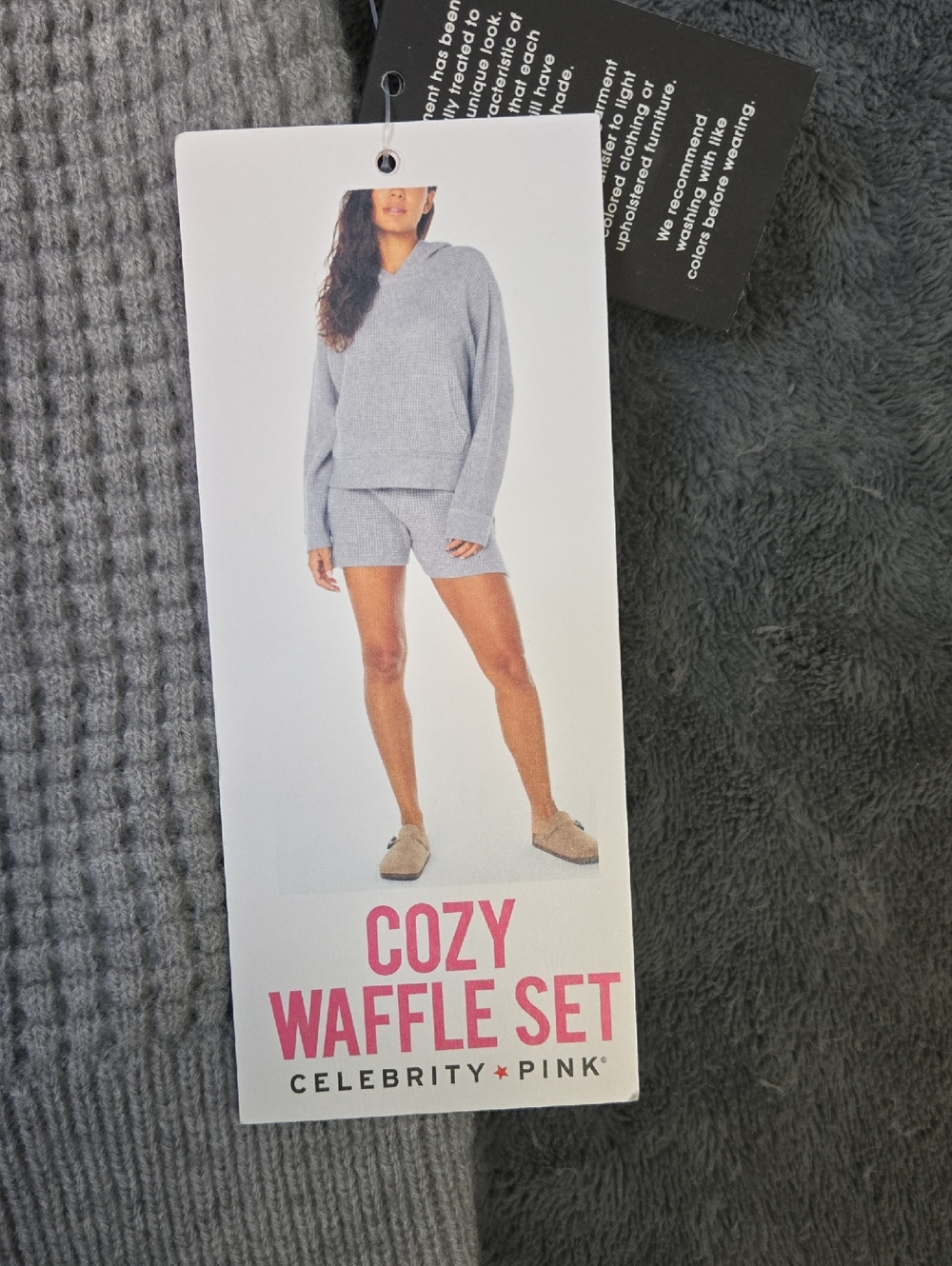 Celebrity Pink Light Gray Waffle Knit Hoodie With Short Set Sz Medium - Picture 9 of 9